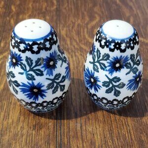 Ceramika Artystyczna Polish Pottery Salt & Pepper Set in Blue Chicory pattern